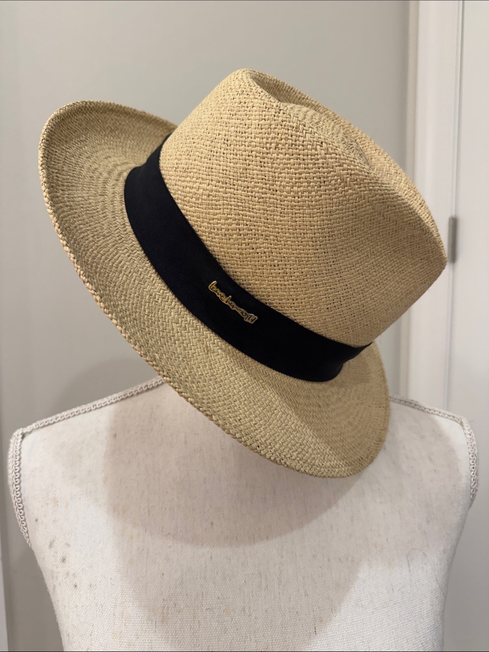 Straw Panama Hat with Black Band - Unbranded
